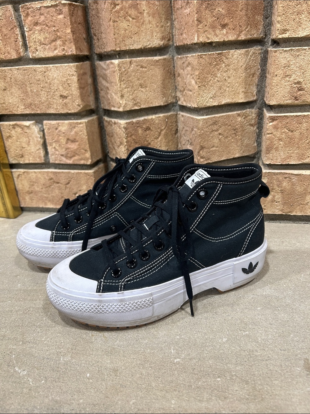 Adidas Nizza Trek Black White GZ8857 Platform Hi-Top Canvas Sneakers Women's 7